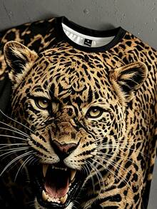 StoneGrade Men's Vintage Leopard Print Loose Fit Short Sleeve T-Shirt - Black - View 3