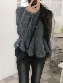 DAZY Women's Round Neck Ruffle Trim Long Sleeve Cardigan, Elegant Autumn/Winter Style - Grey - View 4