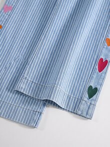 EMERY ROSE Plus Size Striped Heart Embroidered Denim Jeans - Multicolor - View 3