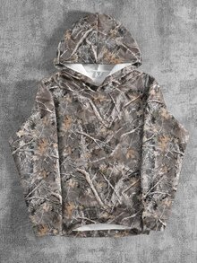 Teen Boy Casual Minimalist Loose Fit Crew Neck Long Sleeve Comfortable Sweatshirt Sweatshirt, Suitable For Autumn/Winter, Classic Cool Dried Branches And Fallen Leaves, Maple Leaf Print Pattern, Suitable For Y2K - Multicolor - View 2