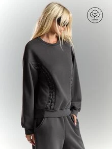 BAD SUNDAY Women's Autumn/Winter Y2K Lace-Up Long Sleeve Crew Neck Sweatshirt, Streetwear Chic - Dark Grey - View 4