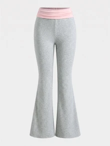SHEIN 青少年女孩拼色休閒日常喇叭褲 - 彩色 - 查看 5