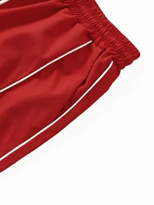 ROMWE MEN Street Life Pantalones holgados con cordón en la cintura y estampado de letras para hombre - Rojo - Ver 4