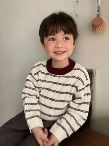DAZY Baby Boys Round Neck Contrast Color Long Sleeve Autumn/Winter Sweater - Apricot - View 7