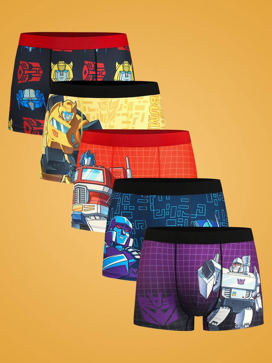Notgurli Transformers X SHEIN Men's Multi-Element Print Pattern Underwear 5-Pack - Multicolor - View 1