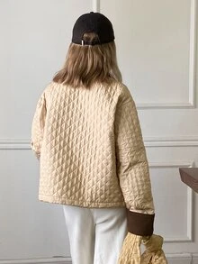 DAZY Damen Farbblock Revers Langarm Reißverschluss Vorne Winterjacke - Braun - Übersicht 2