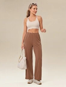 OutZeal Women Sports Pants Casual Studio Work Natural Soft Elastic Waist Straight Leg Pants - Brown - View 5
