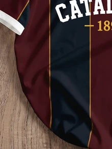 Manfinity Joysei Men's Casual College Letter Stripe Short Sleeve Polo Shirt, Formal, Old Money - Multicolor - View 4