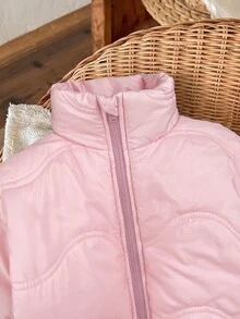 女嬰可愛秋冬保暖內裡粉色加厚外套，適合休閒外出、玩耍、拍照，舒適冬季百搭外衣 - 粉色 - 查看 6