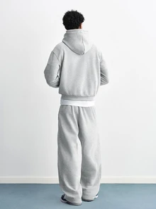 TOKVUE Men's Embroidered Design Long Sleeve Hoodie And Drawstring Waist Sweatpants Set - Grey - View 2