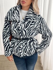 Yalmera Autumn/Winter Fashion Zebra Print Faux Fur Coat - Multicolor - View 5