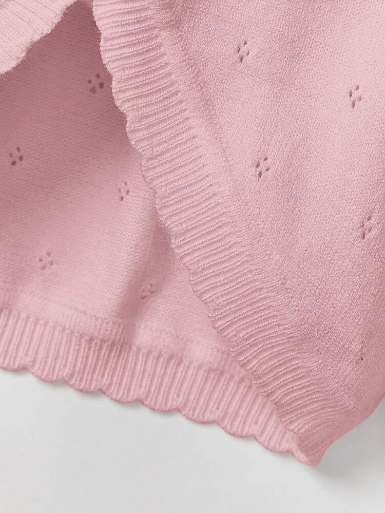 SHEIN Infant White Knitted Long Sleeve Lightweight Cardigan Sweater With Decorative Trim - Baby Pink - View 5