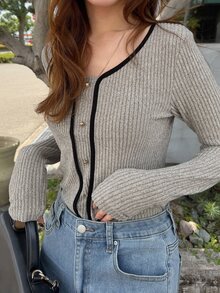 FRIFUL Women's Colorblock Casual Versatile Daily Long Sleeve T-Shirt Fall - White - View 1