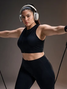 Powerista Women's Plus Size Spring&Summer Solid Color Zipper Front Halter Neck Sports Bra Gym Running Fitness Workout Going Out Autumn High-Support Adjustable - Black - View 5