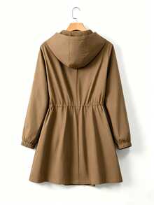 SHEIN LUNE CURVE 大尺碼女款收腰連帽風衣外套 韓系休閒優雅青春感 寬鬆版型 高級夏季秋季服飾 - 摩卡棕 - 查看 2