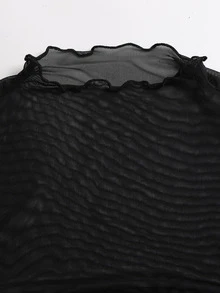 Sweetra New Shiny Mesh Patchwork Mini Dress, Party Style, Suitable For Party And Street Wear - Black - View 4