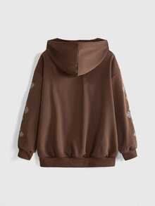 ROMWE Grunge Punk Women's Vintage Y2K Vine Cross Punk Open Front Loose Sweatshirt - Coffee Brown - View 2