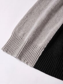 Solivie Gaun Rajut Lengan Panjang Bahu Longgar Motif Blok Warna Hitam & Putih untuk Wanita Musim Gugur - Hitam dan Putih - View 7