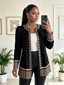 SHEIN Lady 大尺碼秋季休閒印花拼接夾克 - 彩色 - 查看 5
