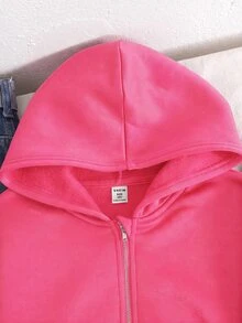 SHEIN 青少年女孩秋冬休閒連帽開襟外套 - 玫紅色 - 查看 2