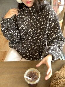 DAZY Women's Casual All-Over Floral Print Long Sleeve Sweatshirt, Autumn/Winter - Dark Grey - View 7