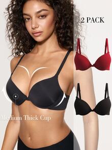 SHAPORA 2pcs Women's Solid Color Underwire Bra - Multicolor - View 3