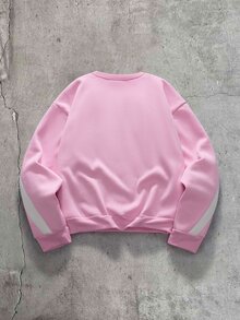 AXEPEAK Casual Sports Racing Black & Gray Colorblock Split Patchwork Stylish Versatile Long Sleeve Pullover - Pink - View 2