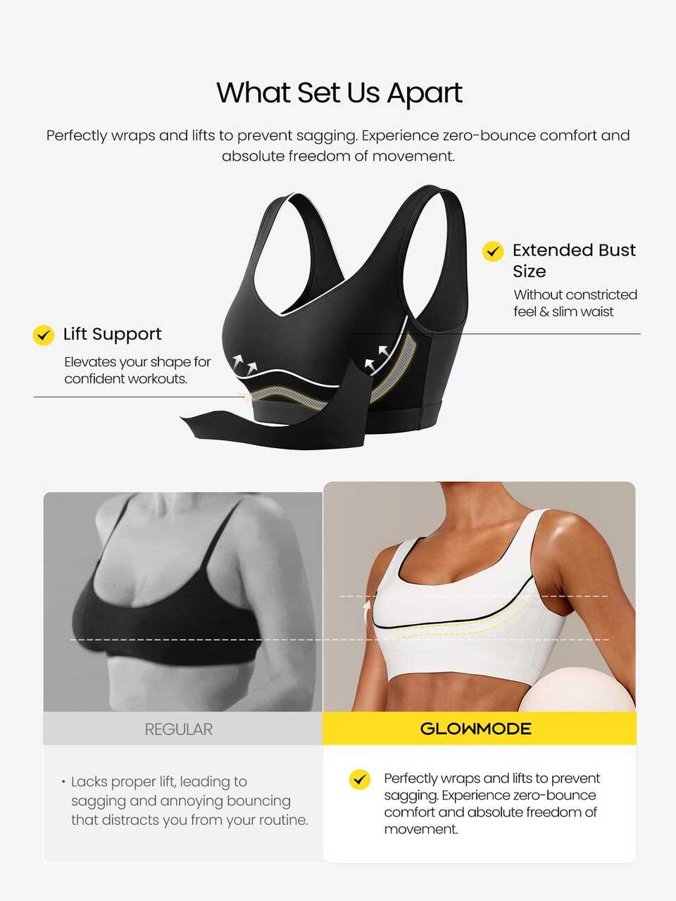 DD+ FeatherFit™-Sculpt GlowSupport Color Blocking Sports Bra With Anti-Sagging Support & Removable Cups Medium Impact Training Workout Gym Fitness