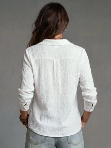 Glimmora Women's New Autumn/Winter Best-Selling Textured Casual Versatile Shirt - White - View 2