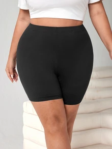 SHEIN CURVE+ 2件組大尺碼簡約百搭純色緊身內搭短褲 - 彩色 - 查看 4