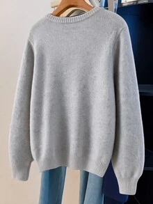 GlowEve CURVE Plus Size Casual Beaded Embroidered Sweater, Autumn/Winter - Grey - View 2