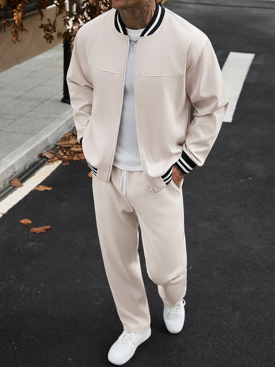 Manfinity CasualCool Men's Autumn Casual Jacket And Pants Set - Apricot - View 1