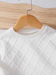 SHEIN Sweatshirt Lengan Panjang Leher Bulat Bertekstur untuk Bayi Laki-laki, Kasual Serbaguna, Cocok untuk Musim Gugur/Dingin - Putih - View 3