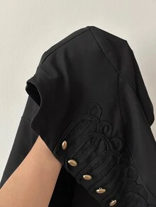 Solavon Women's Fall Fashion Waist-Cinching Jacket Chinese Knot Dinner Office Black And Gold Elegant Preppy - Black - View 8