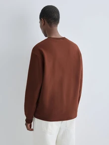 Merionis Men's Solid Color Long Sleeve Button Half-Placket Casual Sweatshirt - Mocha Brown - View 2