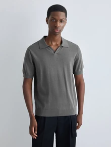 Merionis Men's Solid Color Polo Collar Short Sleeve Casual Knit Top - Dark Grey - View 3