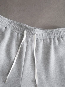 Manfinity Homme Men's Plus Size Letter Print Drawstring Waist Casual Sweatpants - Grey - View 5