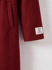 SHEIN EZwear 女款格紋羊毛大衣，內裡字母圖案，秋冬款 - 酒紅色 - 查看 3