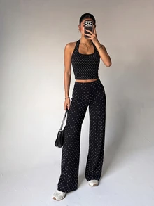 Easithlete Women's Polka Dot Yoga Sports Set - Black and White - View 5