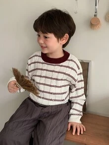 DAZY Baby Boys Round Neck Contrast Color Long Sleeve Autumn/Winter Sweater - Apricot - View 8