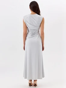 KÆRIA Hus Sculpted Ruched Sleeveless Dress - Soft Drape Mixed Media Gray Elegant Minimalist Formal Dinner Cocktail Night Evening Date Wedding Summer - Grey - View 2
