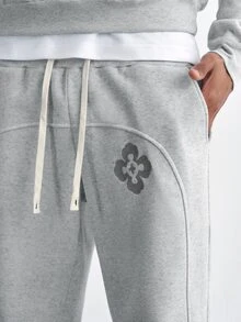 TOKVUE Men's Embroidered Design Long Sleeve Hoodie And Drawstring Waist Sweatpants Set - Grey - View 8