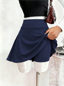 SHEIN 青少年女孩休閒百搭運動健身芭蕾舞學院風針織緊身褲裙 - 藏蓝色 - 查看 3