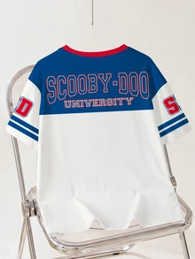 SCOOBY-DOO X SHEIN 大尺碼女款字母印花圓領短袖休閒T恤，DOO - 白色 - 查看 2