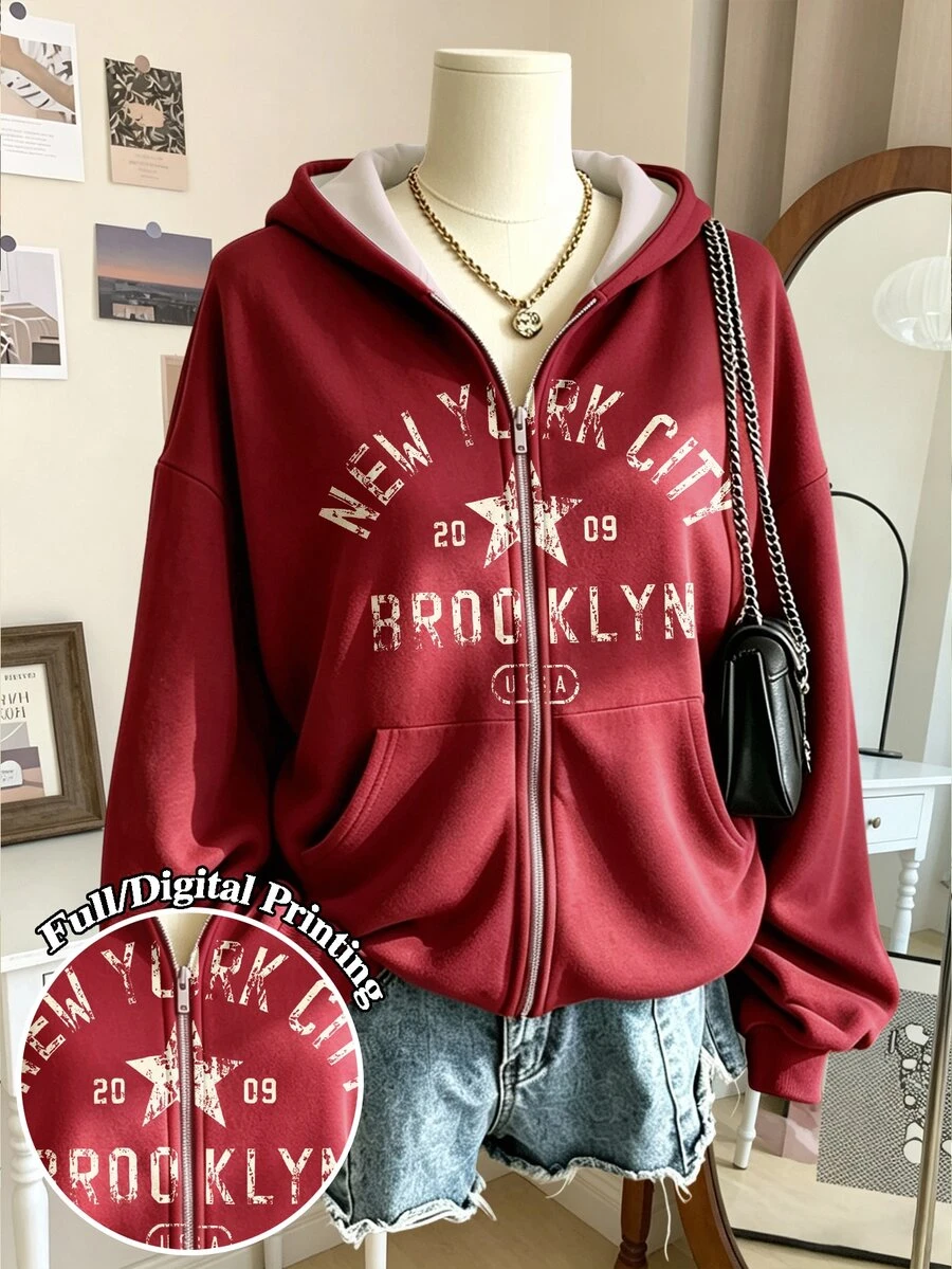 Lalippa Áo nỉ hoodie nữ in chữ mùa thu/đông - Nhiều màu - Xem 1