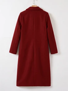 SHEIN EZwear 女款格紋羊毛大衣，內裡字母圖案，秋冬款 - 酒紅色 - 查看 2