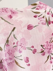 CottageSlumber Plus Size Romantic Floral Print Long 3/4 Sleeve Top And Pants Pajama Set - Pink - View 6