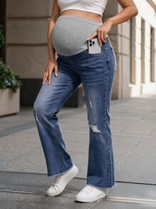 SHEIN Quần jeans bầu ống đứng dài đến mắt cá chân - Rửa trung bình - Xem 3