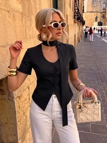 Siren Gaze Neuer Damen-Blazer mit Taillierung und kurzen Ärmeln, für Lehrerinnen, Business, Alltag, Büro, Brunch, Schwarz, Sommer, Lässig, Elegant - Schwarz - Übersicht 12