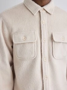 Merionis Men's Solid Color Long Sleeve Single-Breasted Pocket Shacket - Apricot - View 5